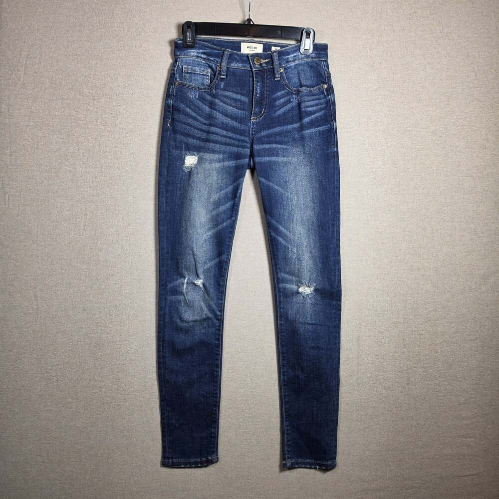 Miss Me Jeans Womens Measures 28 X 29 Mid Rise Skinny  Denim Blue Distressed